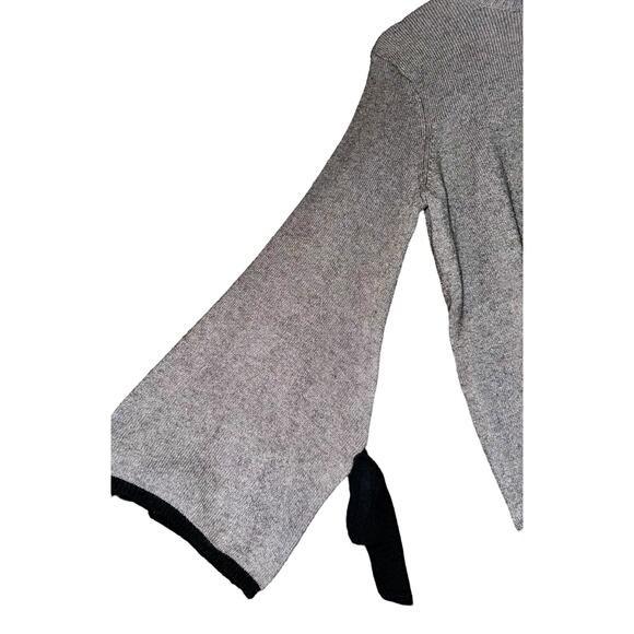 Allison Joy Gray Long Split Tie Bell Sleeve Sweater Women Sz Large Feminine Bow - Picture 2 of 8